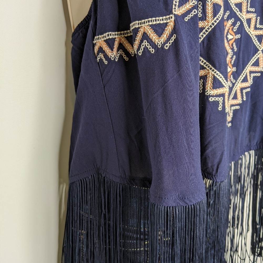 Jenna Hansen Navy Blue Embroidered Fringe Hem Cami Tank Top Boho Festival XS - Picture 8 of 10